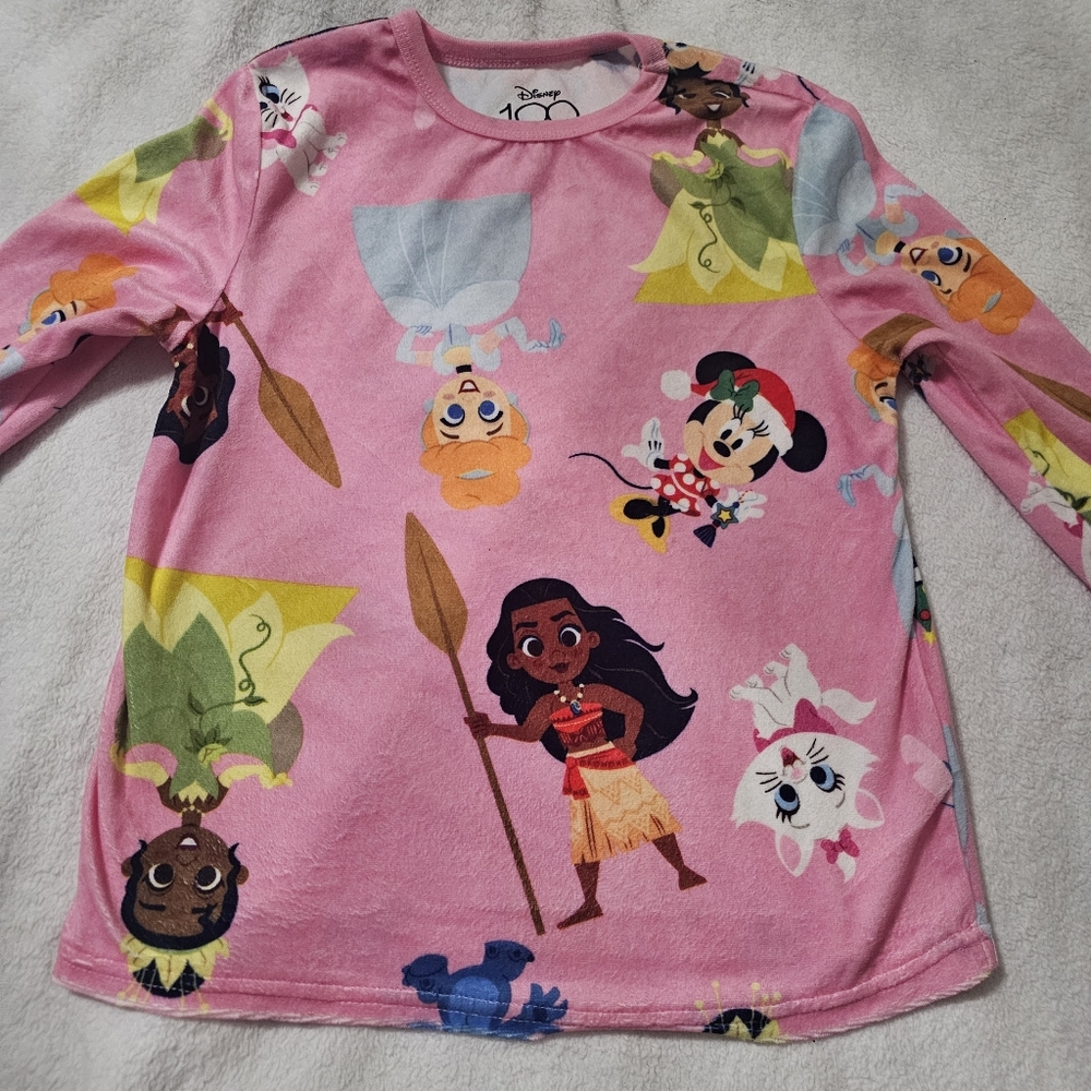 Disney 100 Kids Pink Long Sleeve Pajama Set Moana Stitch Christmas  Sold Out 8
